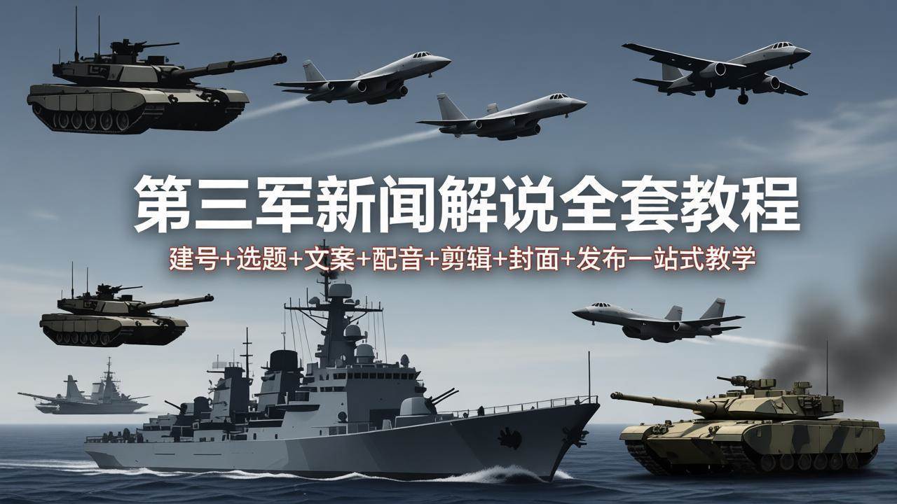 （18081期）第三军迷新闻解说全套教程：建号+选题+文案+配音+剪辑+封面+发布一站式教学
